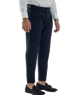 Pantaloni Uomo Viscosa Fibbia Abbottonatura Allungata Gurkha Pants Blu BlackSunday P6381A