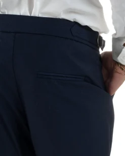 Pantaloni Uomo Viscosa Fibbia Abbottonatura Allungata Gurkha Pants Blu BlackSunday P6381A