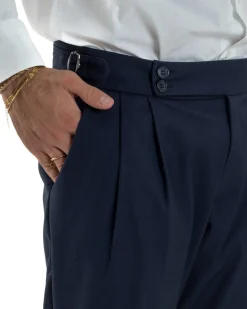 Pantaloni Uomo Viscosa Fibbia Abbottonatura Allungata Gurkha Pants Blu BlackSunday P6381A