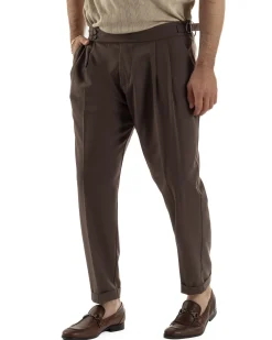 Pantaloni uomo viscosa fibbia abbottonatura allungata gurkha pants marrone BlackSunday P6496A