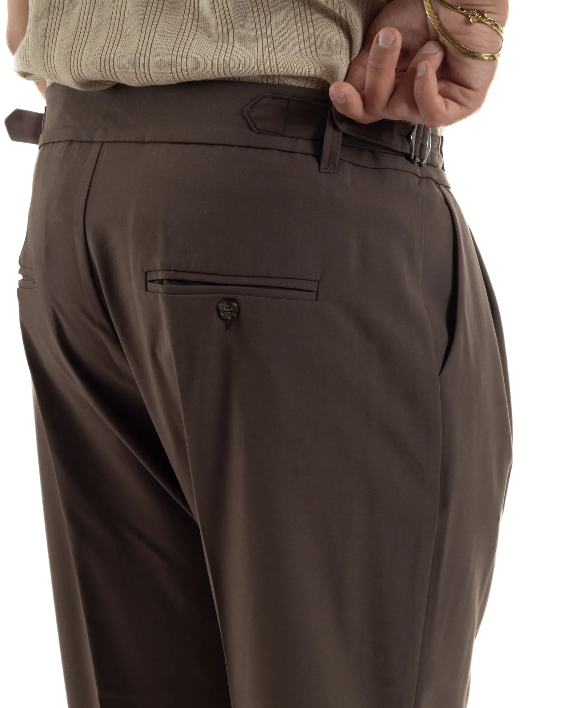 Pantaloni uomo viscosa fibbia abbottonatura allungata gurkha pants marrone BlackSunday P6496A