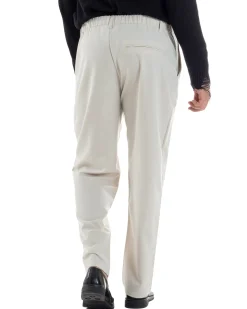 Pantaloni Uomo Viscosa Fondo Largo Baggy Con Pinces Comodo Elastico Sul Retro Relaxed Fit Casual Elegante Panna GIOSAL-P6239A