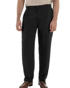 Pantaloni uomo viscosa leggero fondo largo baggy con pinces nero GIOSAL-P6471A