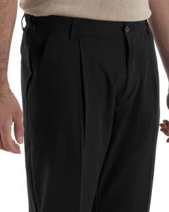 Pantaloni uomo viscosa leggero fondo largo baggy con pinces nero GIOSAL-P6471A