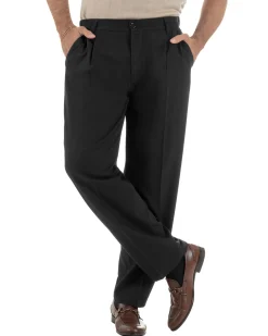 Pantaloni uomo viscosa leggero fondo largo baggy con pinces nero GIOSAL-P6471A