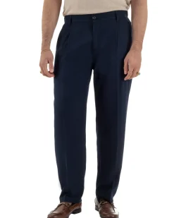 Pantaloni uomo viscosa leggero fondo largo baggy con pinces blu GIOSAL-P6470A