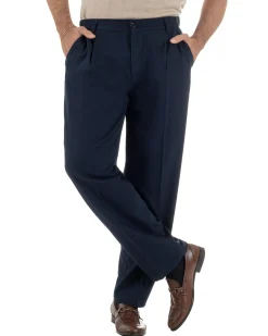 Pantaloni uomo viscosa leggero fondo largo baggy con pinces blu GIOSAL-P6470A