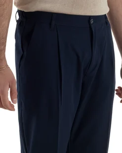 Pantaloni uomo viscosa leggero fondo largo baggy con pinces blu GIOSAL-P6470A