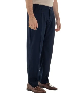 Pantaloni uomo viscosa leggero fondo largo baggy con pinces blu GIOSAL-P6470A