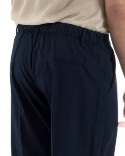 Pantaloni uomo viscosa leggero fondo largo baggy con pinces blu GIOSAL-P6470A