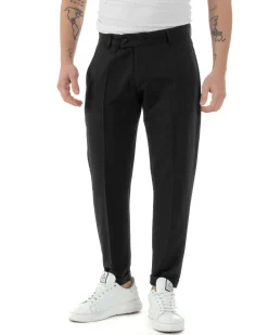 Pantaloni uomo viscosa leggera abbottonatura allungata tasche america classico nero GIOSAL-P6252A