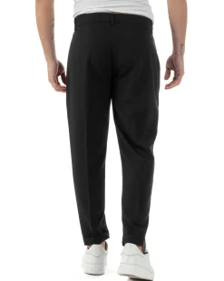 Pantaloni uomo viscosa leggera abbottonatura allungata tasche america classico nero GIOSAL-P6252A