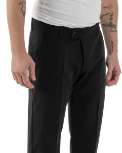 Pantaloni uomo viscosa leggera abbottonatura allungata tasche america classico nero GIOSAL-P6252A