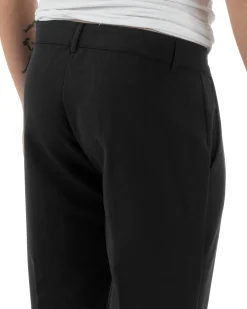 Pantaloni uomo viscosa leggera abbottonatura allungata tasche america classico nero GIOSAL-P6252A