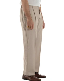 Pantaloni uomo viscosa leggero fondo largo baggy con pinces beige GIOSAL-P6472A