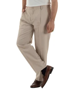 Pantaloni uomo viscosa leggero fondo largo baggy con pinces beige GIOSAL-P6472A