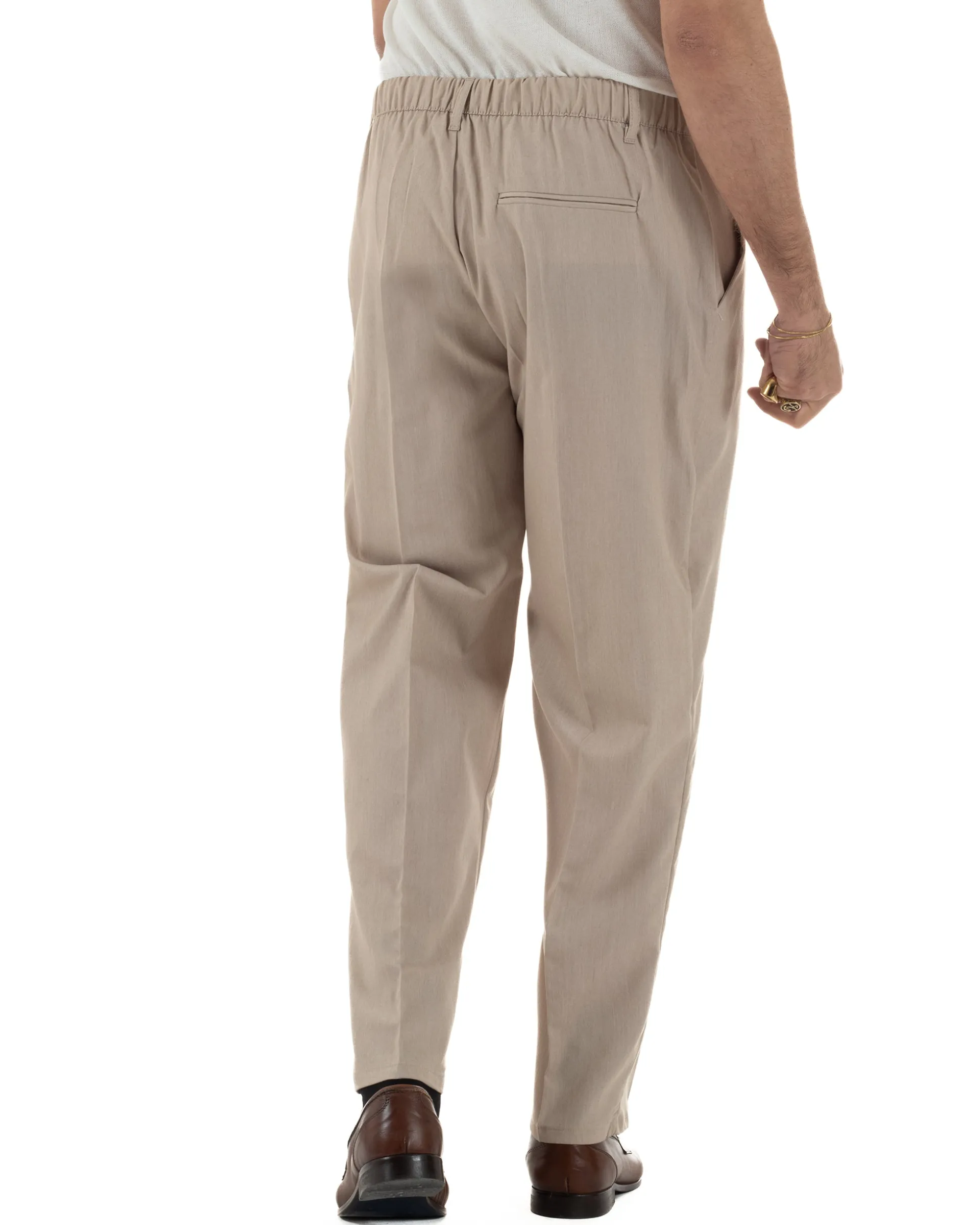 Pantaloni uomo viscosa leggero fondo largo baggy con pinces beige GIOSAL-P6472A