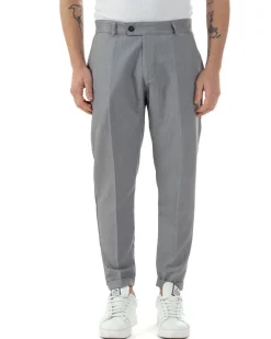 Pantaloni uomo viscosa leggera abbottonatura allungata tasche america classico grigio GIOSAL-P6250A
