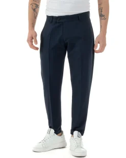 Pantaloni uomo viscosa leggera abbottonatura allungata tasche america classico blu GIOSAL-P6255A