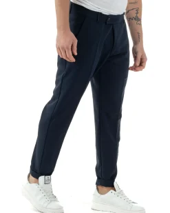 Pantaloni uomo viscosa leggera abbottonatura allungata tasche america classico blu GIOSAL-P6255A