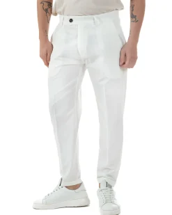 Pantaloni uomo viscosa leggera abbottonatura allungata tasche america classico bianco GIOSAL-P6254A
