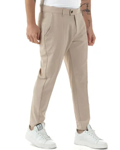 Pantaloni uomo viscosa leggera abbottonatura allungata tasche america classico beige GIOSAL-P6251A