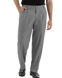 Pantaloni uomo viscosa leggero fondo largo baggy con pinces grigio GIOSAL-P6473A