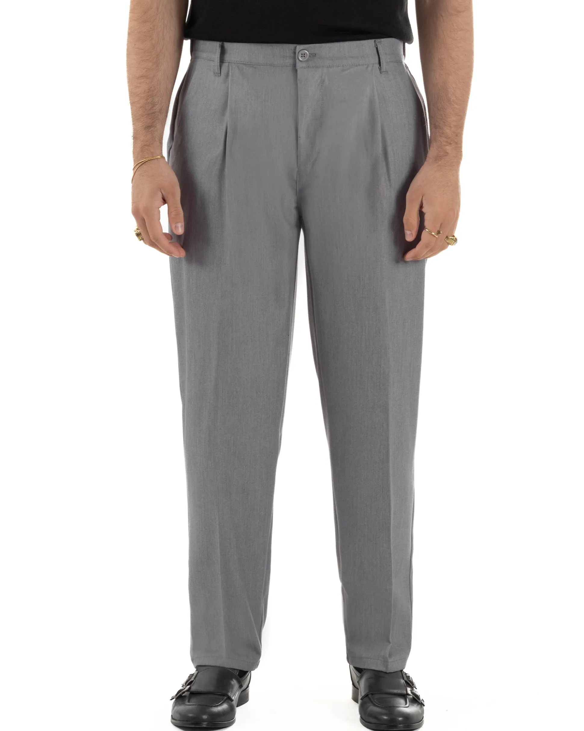 Pantaloni uomo viscosa leggero fondo largo baggy con pinces grigio GIOSAL-P6473A
