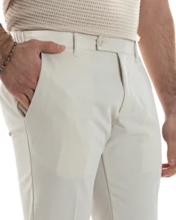 Pantaloni Uomo Viscosa Morbida Tasche America Abbottonatura Allungata Elastico Sul Retro Comodo Casual Tinta Unita Panna GIOSAL-P6217A