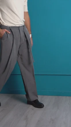 Pantaloni Uomo Viscosa Palazzo Fondo Ampio Cintura Baggy Blu P6401A