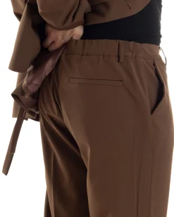 Pantaloni Uomo Viscosa Palazzo Gamba Larga Spacchi Al Fondo Ampio Jogger Comodo Casual Tinta Unita Marrone GIOSAL-P6296A