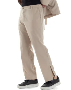 Pantaloni Uomo Viscosa Palazzo Gamba Larga Spacchi Al Fondo Ampio Jogger Comodo Casual Tinta Unita Beige GIOSAL-P6295A
