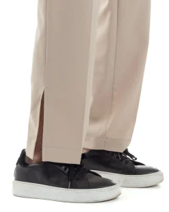 Pantaloni Uomo Viscosa Palazzo Gamba Larga Spacchi Al Fondo Ampio Jogger Comodo Casual Tinta Unita Beige GIOSAL-P6295A