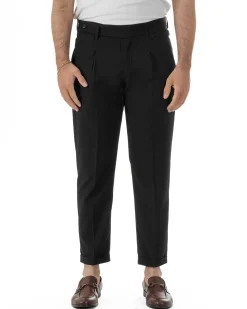 Pantaloni uomo viscosa pinces classico abbottonatura allungata estivo nero GIOSAL-P6454A