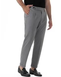 Pantaloni uomo viscosa pinces classico abbottonatura allungata estivo grigio GIOSAL-P6453A