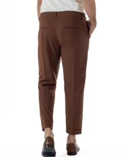Pantaloni uomo viscosa pinces classico abbottonatura allungata estivo marrone GIOSAL-P6455A