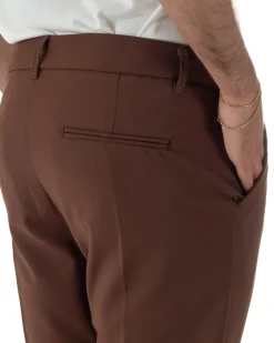 Pantaloni uomo viscosa pinces classico abbottonatura allungata estivo marrone GIOSAL-P6455A