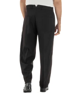 Pantaloni uomo viscosa pinces barrel fit strutturato nero GIOSAL-P6477A