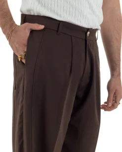 Pantaloni uomo viscosa pinces barrel fit strutturato marrone GIOSAL-P6476A
