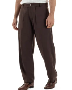 Pantaloni uomo viscosa pinces barrel fit strutturato marrone GIOSAL-P6476A