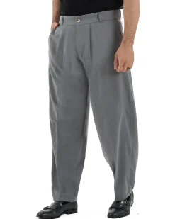 Pantaloni uomo viscosa pinces barrel fit strutturato piombo GIOSAL-P6475A