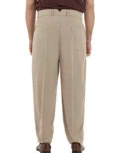Pantaloni uomo viscosa pinces barrel fit strutturato beige GIOSAL-P6478A