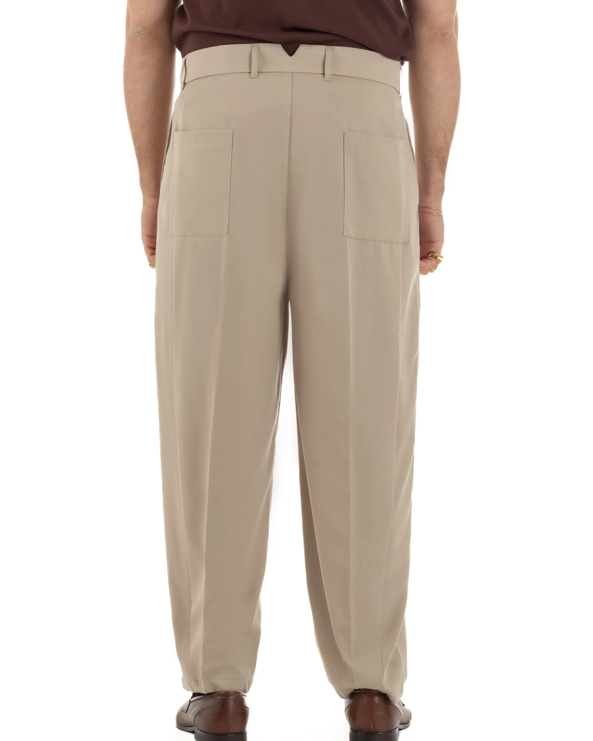 Pantaloni uomo viscosa pinces barrel fit strutturato beige GIOSAL-P6478A