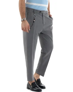 Pantaloni Uomo Viscosa Tasca America Abbottonatura Allungata Capri Sartoriale Grigio GIOSAL-P5978A