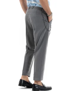 Pantaloni Uomo Viscosa Tasca America Abbottonatura Allungata Capri Sartoriale Grigio GIOSAL-P5978A