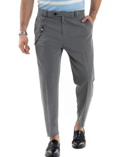 Pantaloni Uomo Viscosa Tasca America Abbottonatura Allungata Capri Sartoriale Grigio GIOSAL-P5978A