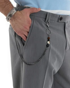 Pantaloni Uomo Viscosa Tasca America Abbottonatura Allungata Capri Sartoriale Grigio GIOSAL-P5978A