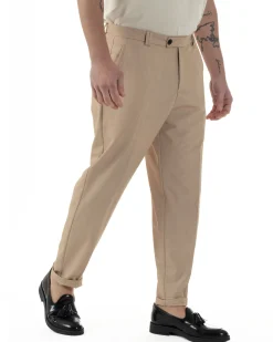 Pantaloni Uomo Viscosa Tasca America Abbottonatura Allungata Capri Sartoriale Camel GIOSAL-P6243A