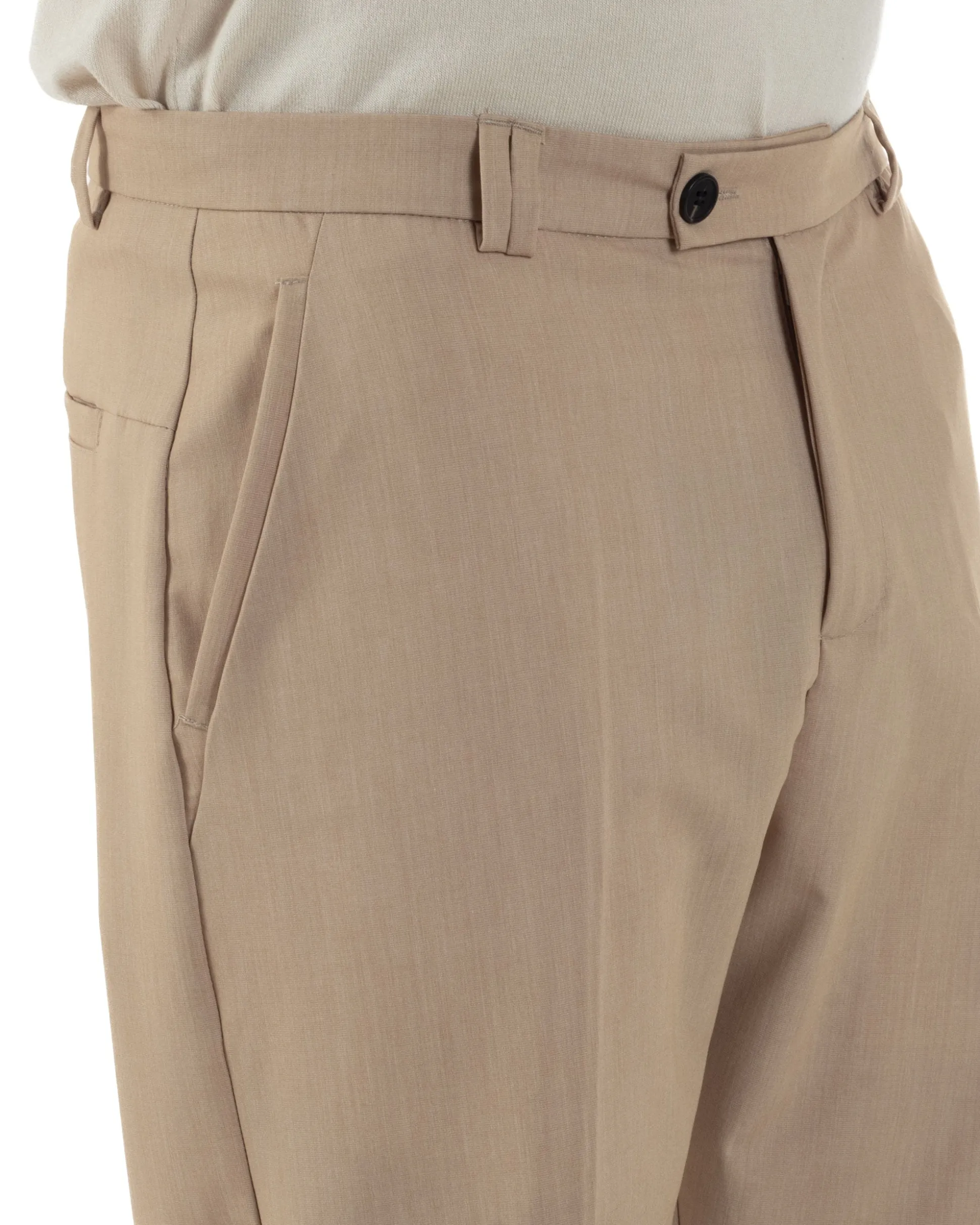 Pantaloni Uomo Viscosa Tasca America Abbottonatura Allungata Capri Sartoriale Camel GIOSAL-P6243A