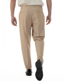 Pantaloni Uomo Viscosa Tasca America Abbottonatura Allungata Capri Sartoriale Camel GIOSAL-P6243A